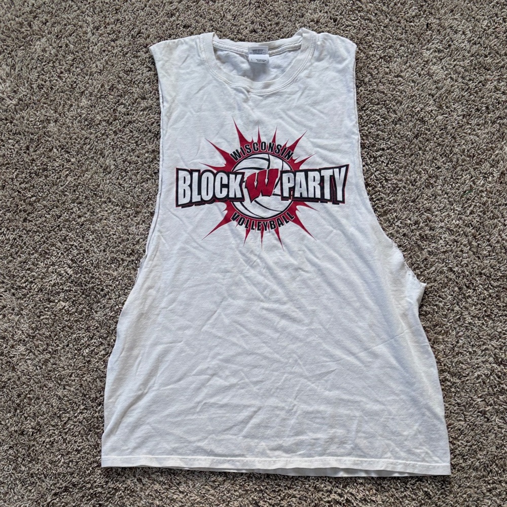 Vintage Gildan Men’s Large Wisconsin Badgers Volleyball Graphic Cutoff Tee
